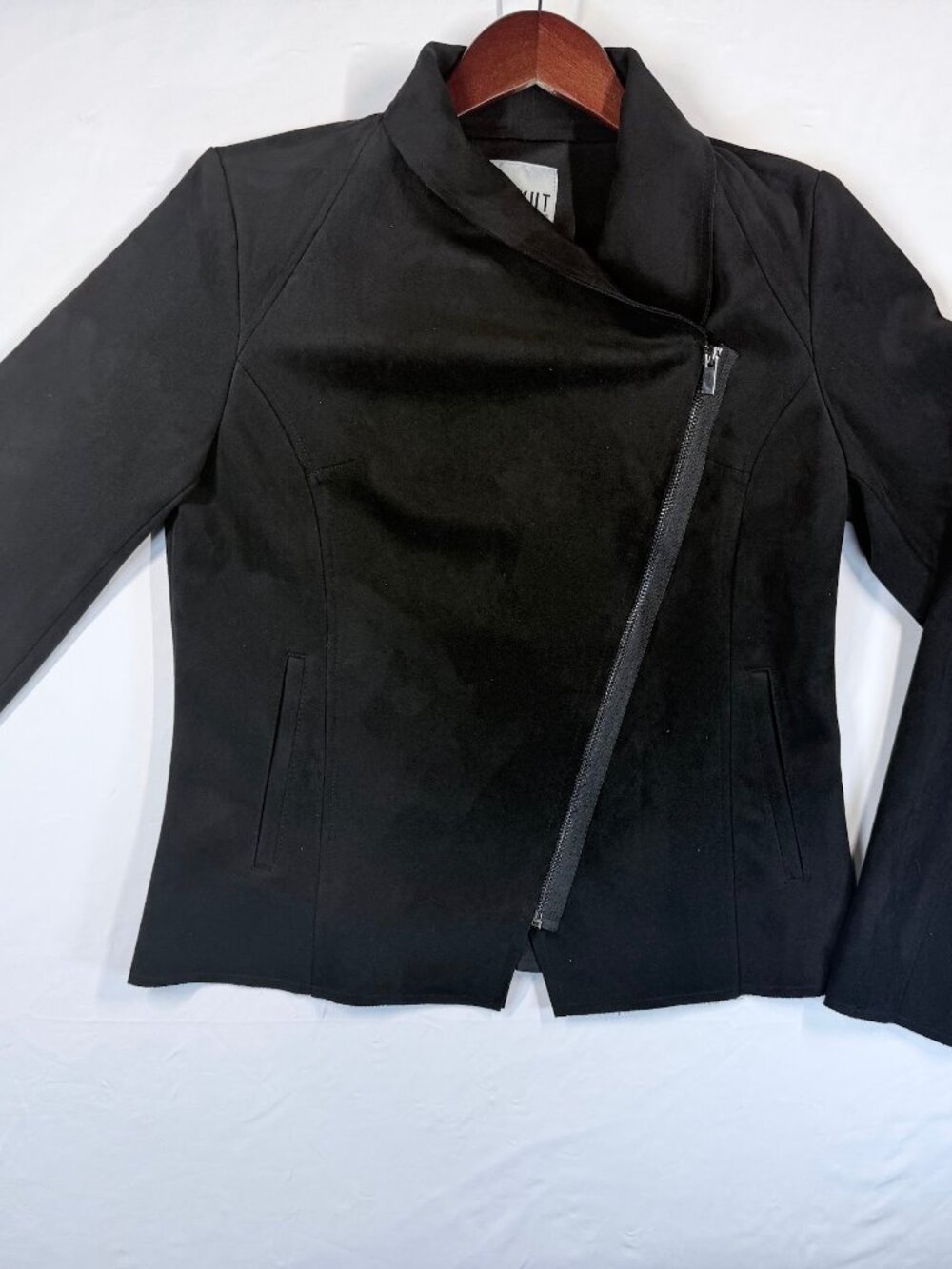 KUT Cropped Moto Jacket | Black Faux Suede | Size M